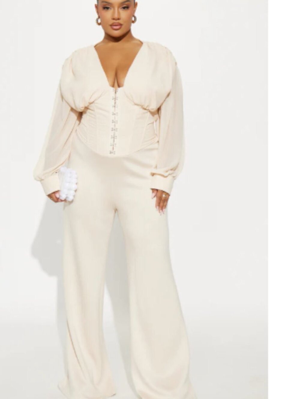 Fashion Nova NWT Cream Chiffon Hook-and-Eye Wide Leg Jumpsuit